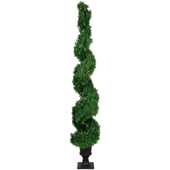 5.5ft. Pre-Lit Artificial Cedar Spiral Topiary Tree in Urn Style Pot, Clear Lights {1}