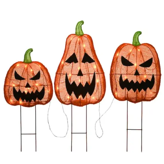 26" Orange LED Jack-O-Lantern Halloween Garden Stakes {1}