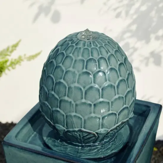 Glitzhome&reg; 36" LED Artichoke Pedestal Ceramic Fountain Turquoise {6}