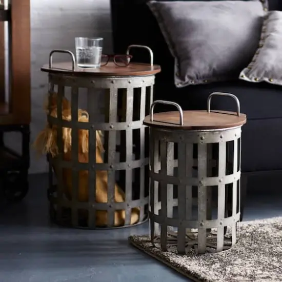 Metal and Wood Side Tables Set {5}