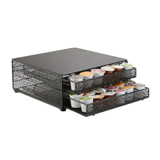 Mind Reader Flower Pattern Black 72 Capacity Double Coffee Pod Metal Mesh Storage Tray {12}