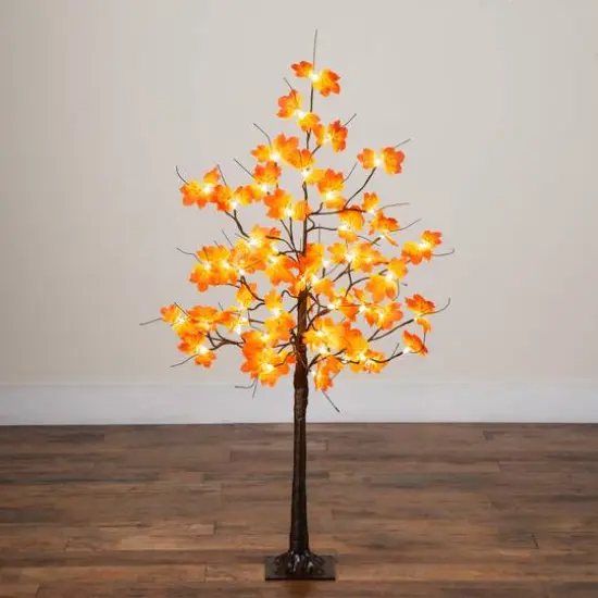 4ft. Pre-Lit Minimalist Autumn Maple Artificial Fall Tree with 56 Warm White LED Lights {8}