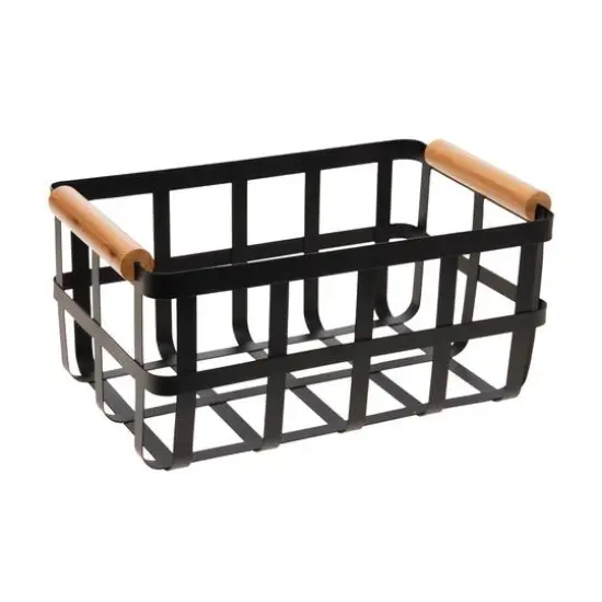 Simplify Small Black Metal Basket with Bamboo Handles {1}