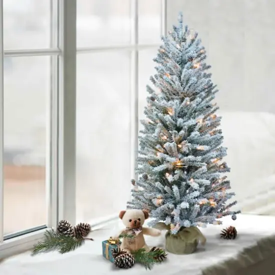 4 ft. Pre-Lit Flocked Fir Artificial Christmas Tree, 100 Lights {4}