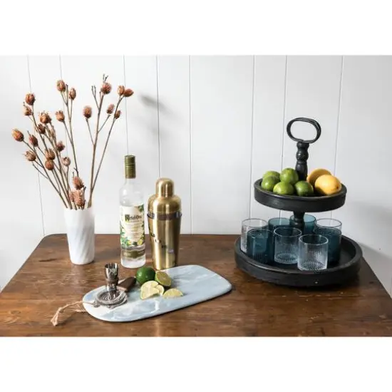 Hello Honey&reg; 18.5" Distressed Black Wood 2-Tier Tray {9}