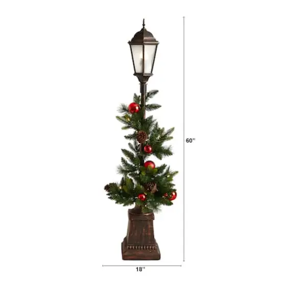 5ft. Pre-Lit LED Holiday Decorated Lamp Post With Greenery & Ornaments {3}