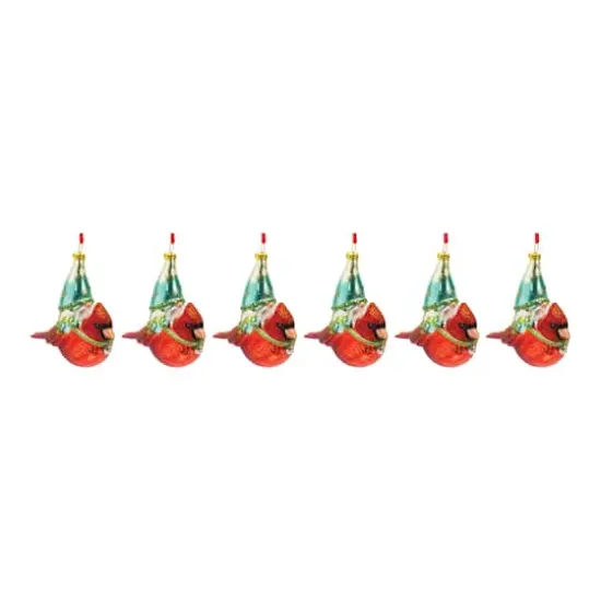 6ct. Glass Gnome & Cardinal Bird Ornament {1}