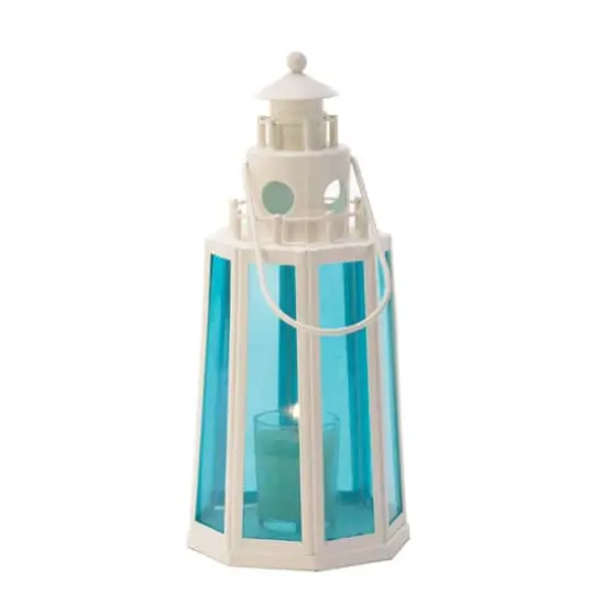 10" Ocean Blue Lighthouse Candle Lantern {1}