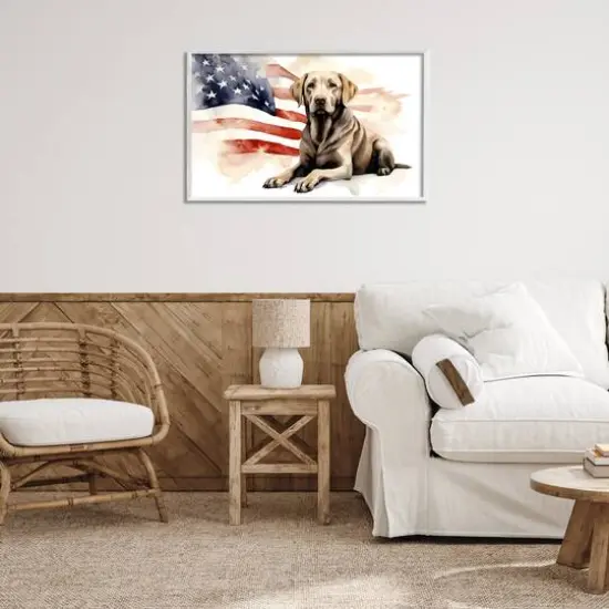Stupell Industries Patriotic Dog with Flag Framed Giclee Art White {3}
