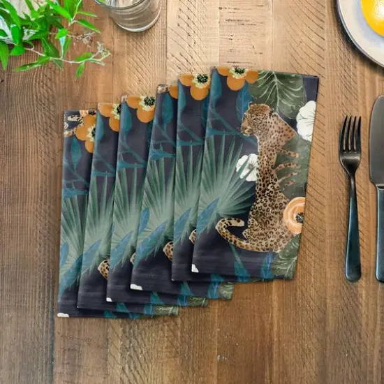 Tropical Cheetah Cotton Twill Dinner Napkin Navy {4}