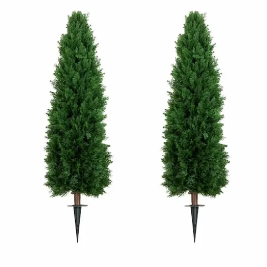4ft. UV Resistant Artificial Cedar Plant with Integrated Ground Stake (Indoor/Outdoor) - Set of 2 {1}
