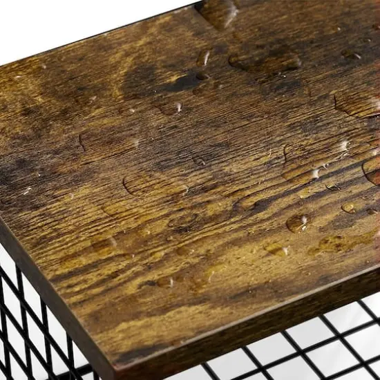 Wood & Metal Wall Mounted Bathroom Towel Rack with 6 Hooks Black {5}