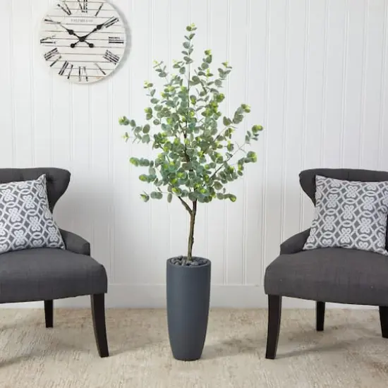 5ft. Eucalyptus Artificial Tree in Gray Planter {4}