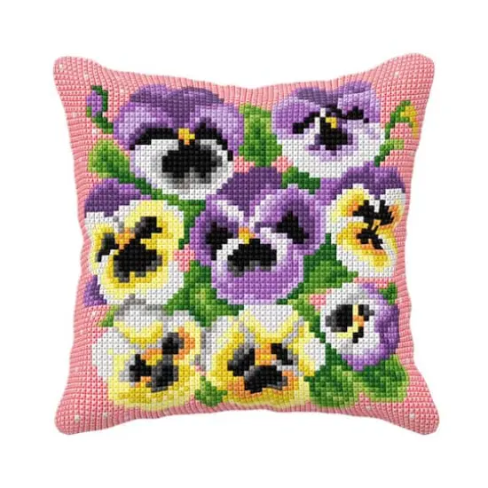 Orchidea Needlepoint Kit Cushion - Printed Canvas Pansies {1}