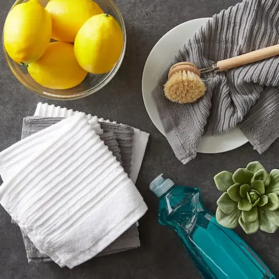 DII&reg; Ribbed Terry Dishcloths, 6ct. Gray/White {6}