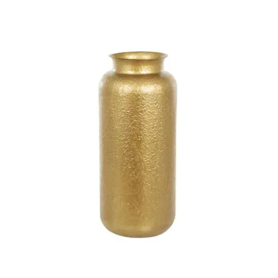 Gold Metal Tall Textured Hammered Floor Vase {9}
