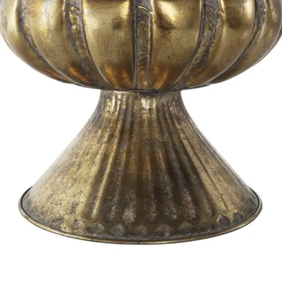 15" Gold Metal Urn Shaped Vase with Hammered Details {6}