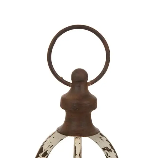 16.5" Modern Farmhouse White & Brown Metal Candle Lantern Set {4}