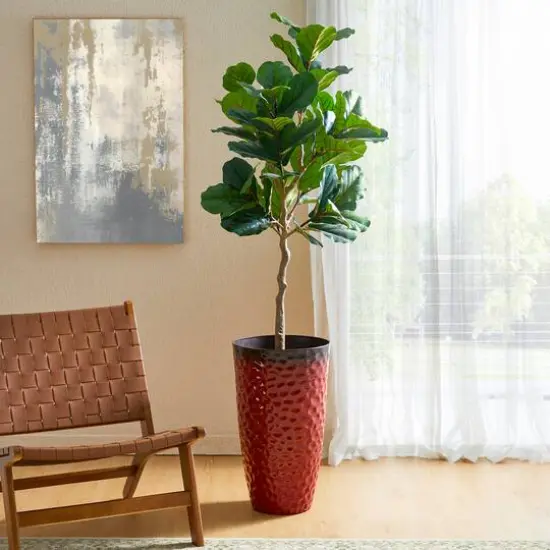 Glitzhome&reg; 23.75" Eco-Friendly Honeycomb Textured Red Tall Plastic Planters, 2ct. {6}