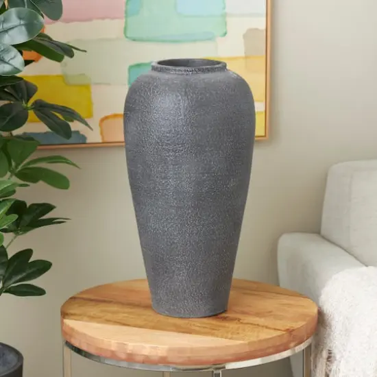 20" Black Ceramic Textured Vase {3}