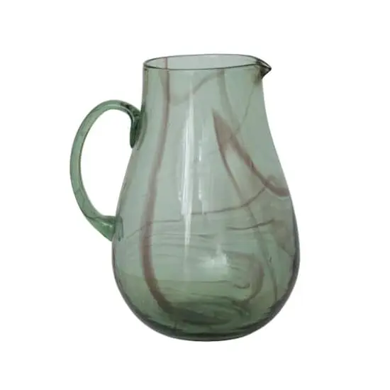 10" Green & Purple Marbled Elegance Hand-Blown Glass Pitcher {1}