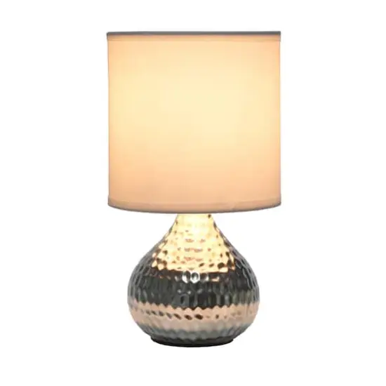 Simple Designs Hammered Silver Table Lamp White {5}
