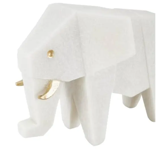White Polystone Elephant & Giraffe Cubist Inspired Sculpture Set {6}