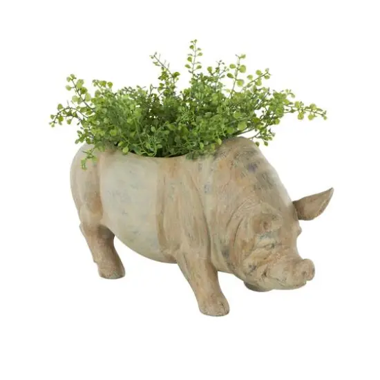 16" Distressed Light Brown Pig Planter {9}