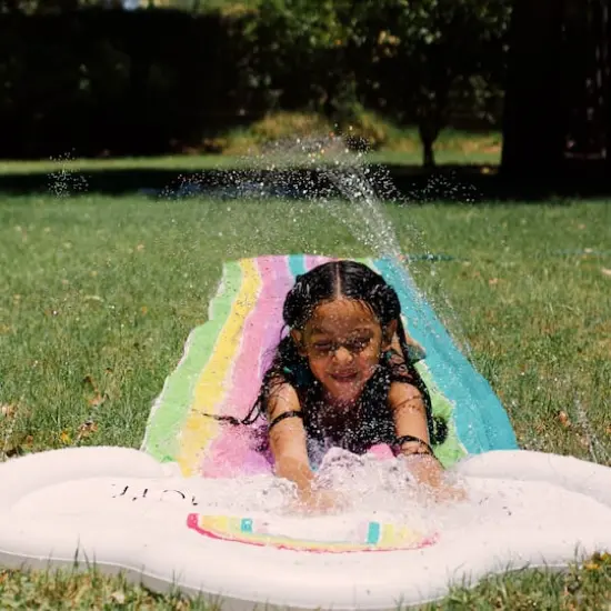 Rae Dunn 16ft. Splish Splash Rainbow Slide & Ride with Sprinkler {3}
