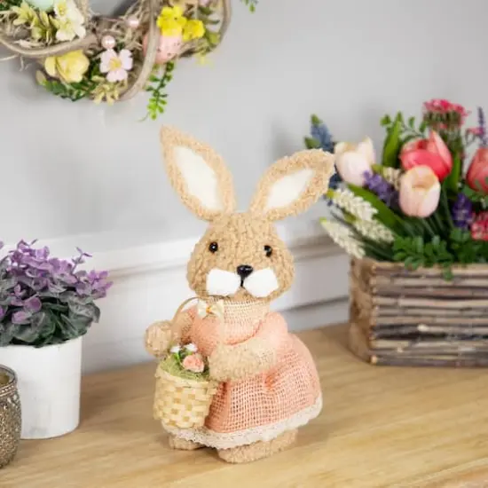 10" Plush Girl Easter Rabbit Figurine with Basket {3}