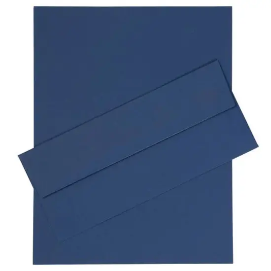JAM Paper 8" x 11.5" Letter Paper & Envelopes #10 Business Stationery Set, 50ct. Presidential Blue {1}