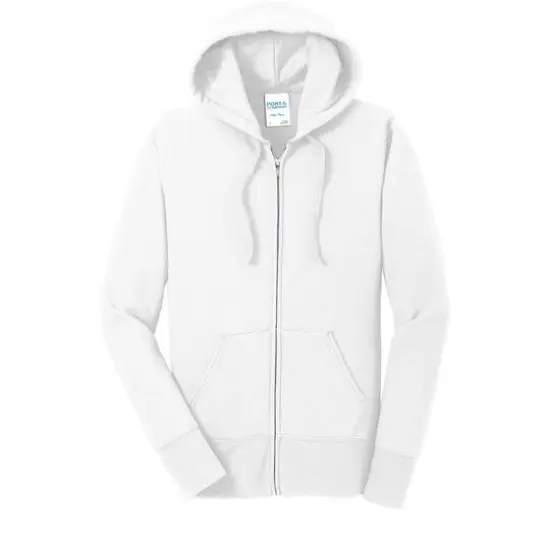 Port & Company&reg; Ladies Core Fleece Full-Zip Hooded Sweatshirt White {1}