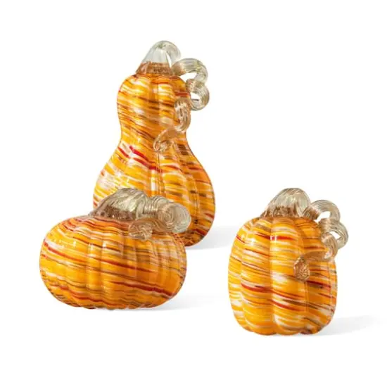 Glitzhome&reg; Multi Stripes Glass Pumpkin & Gourd Set {8}