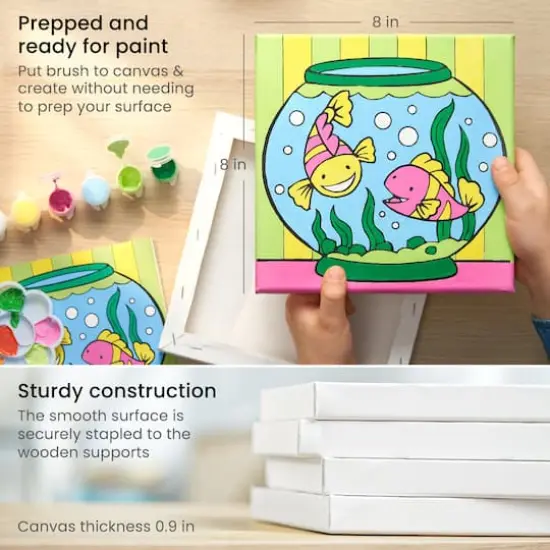 Arteza&reg; Kids Canvas Paint Kit, 4 8x8 Canvas with Brushes & Paints Water Creatures {5}