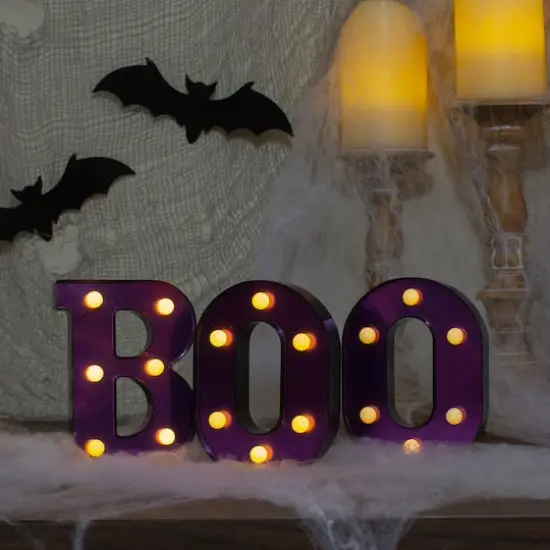6.5" Lighted Black & Purple BOO Halloween Marquee Sign {3}