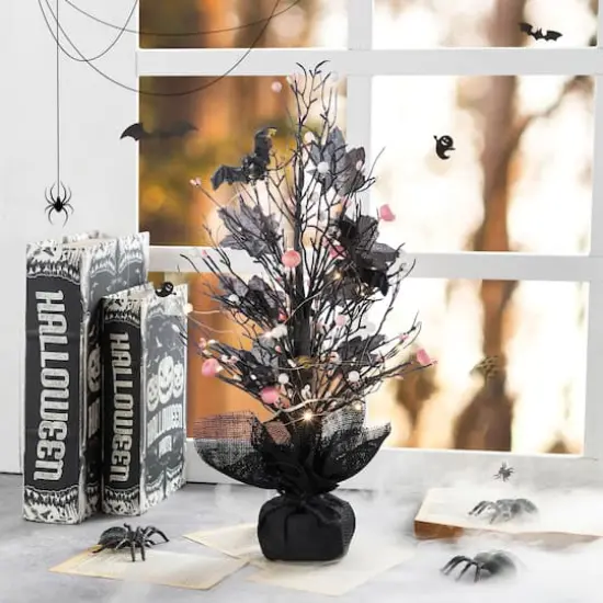 Glitzhome&reg; 20"H Lighted Black and Pink Halloween Berries Table Tree {3}