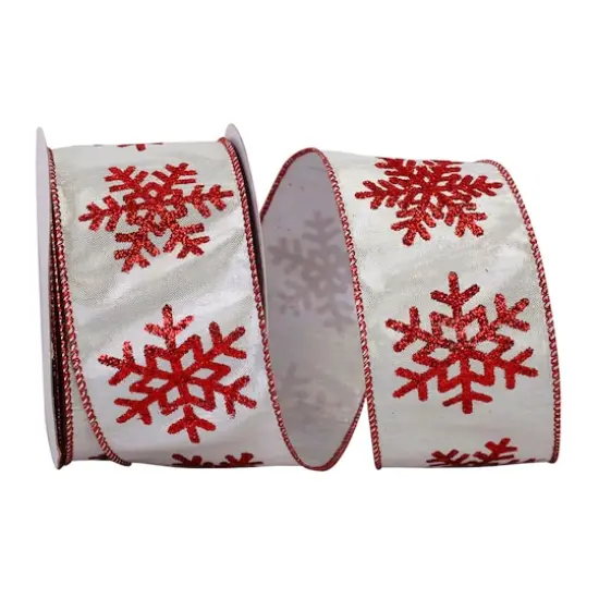 JAM Paper 2.5" x 10yd. Wired Glitter Snowflake Ribbon {1}