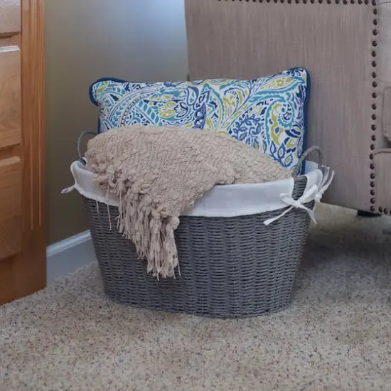 Household Essentials Gray Wicker Lined Laundry Basket {3}