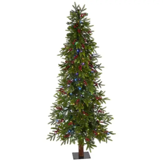 6ft. Pre-Lit Berries Victoria Fir Artificial Christmas Tree with Color Changing LED Lights {1}