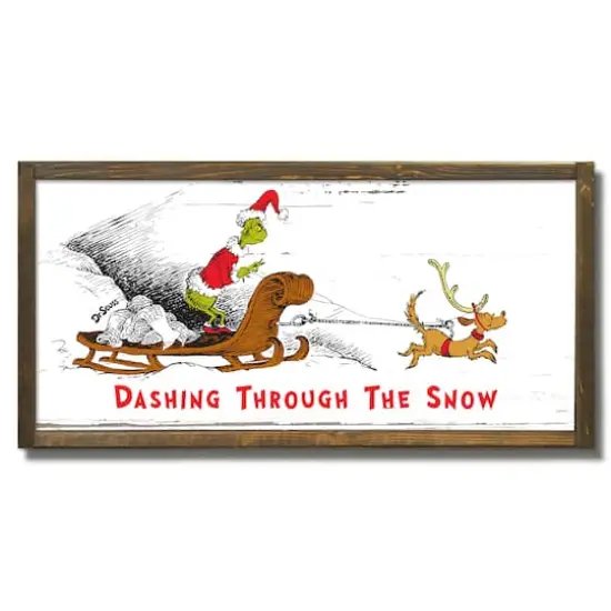 The Grinch Dashing Through the Snow 24" x 12" Dr. Seuss Framed Wood Plaque {1}