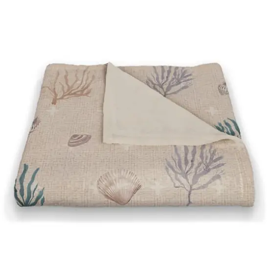 Multi Shell Coral & Plus Coral Fleece Blanket White Plus On Blush {3}