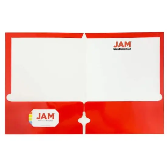 JAM Paper Laminated 2-Pocket Glossy 3-Hole Punch School Folders, 6ct. Red {3}
