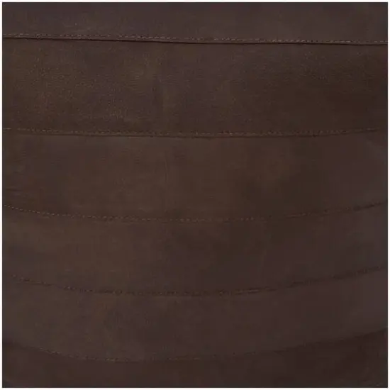 21" Leather Pouf with Linear Panels Dark Brown {6}