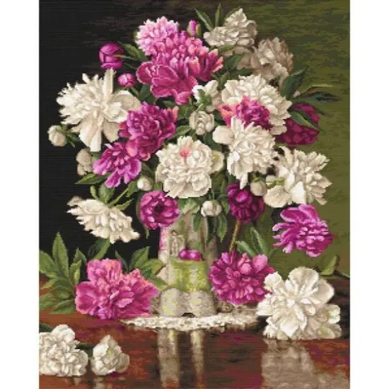 Luca-s Red And White Peonies Counted Cross Stitch Kit {1}