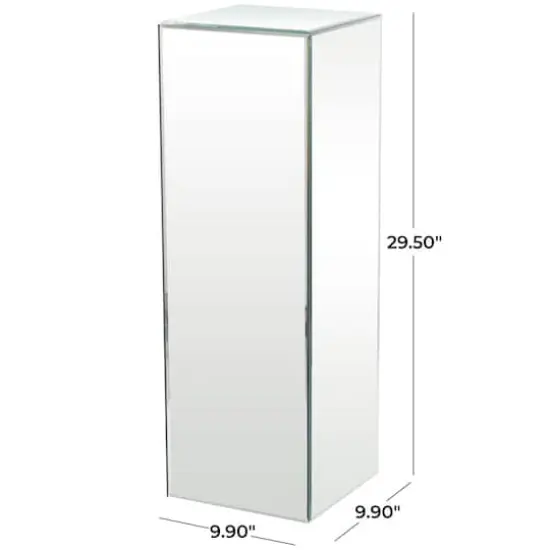 Silver Wood Mirrored Pedestal Table 10" x 10" x 30" {6}