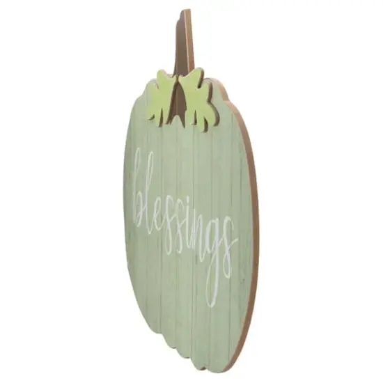 Green Wooden Blessings Pumpkin Hanging Wall Sign {4}