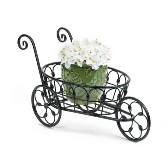11" Black Iron Flower Cart {3}