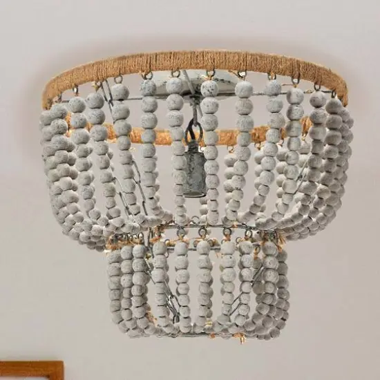Hello Honey&reg; Gray Wood Bead & Metal Semi-Flush Light {4}