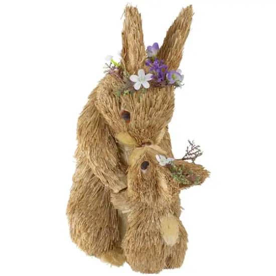 12" Brown Mommy & Baby Bunny Sisal Easter Figure {1}