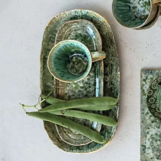 Hello Honey&reg; 14.75" Green Stoneware Platters with Reactive Crackle Glaze, 6ct. {3}
